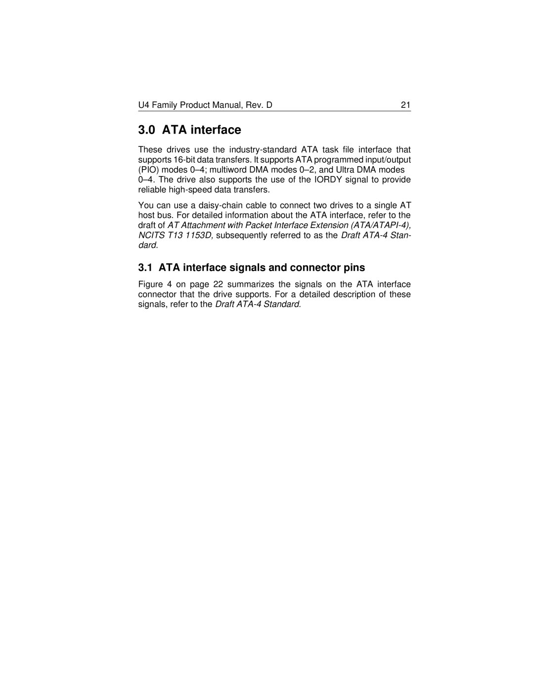 Seagate ST38421A, ST32112A, ST36421A, ST34311A manual ATA interface signals and connector pins 