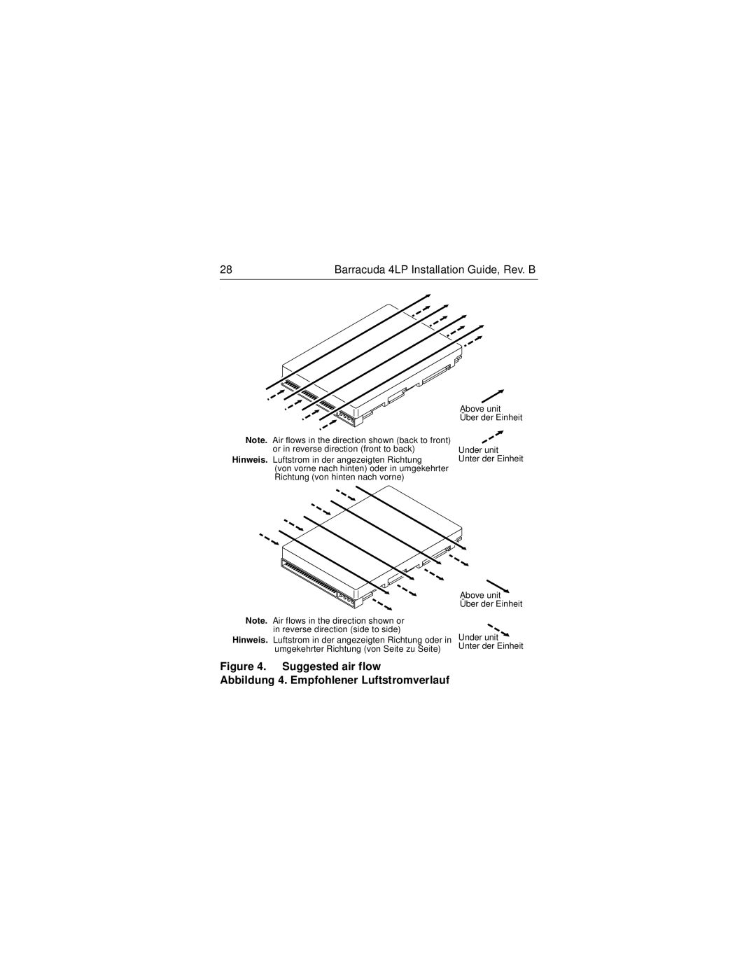 Seagate ST34371N/W/WC/WD/DC, ST32171N/W/WC/WD/DC manual Suggested air flow Abbildung 4. Empfohlener Luftstromverlauf 