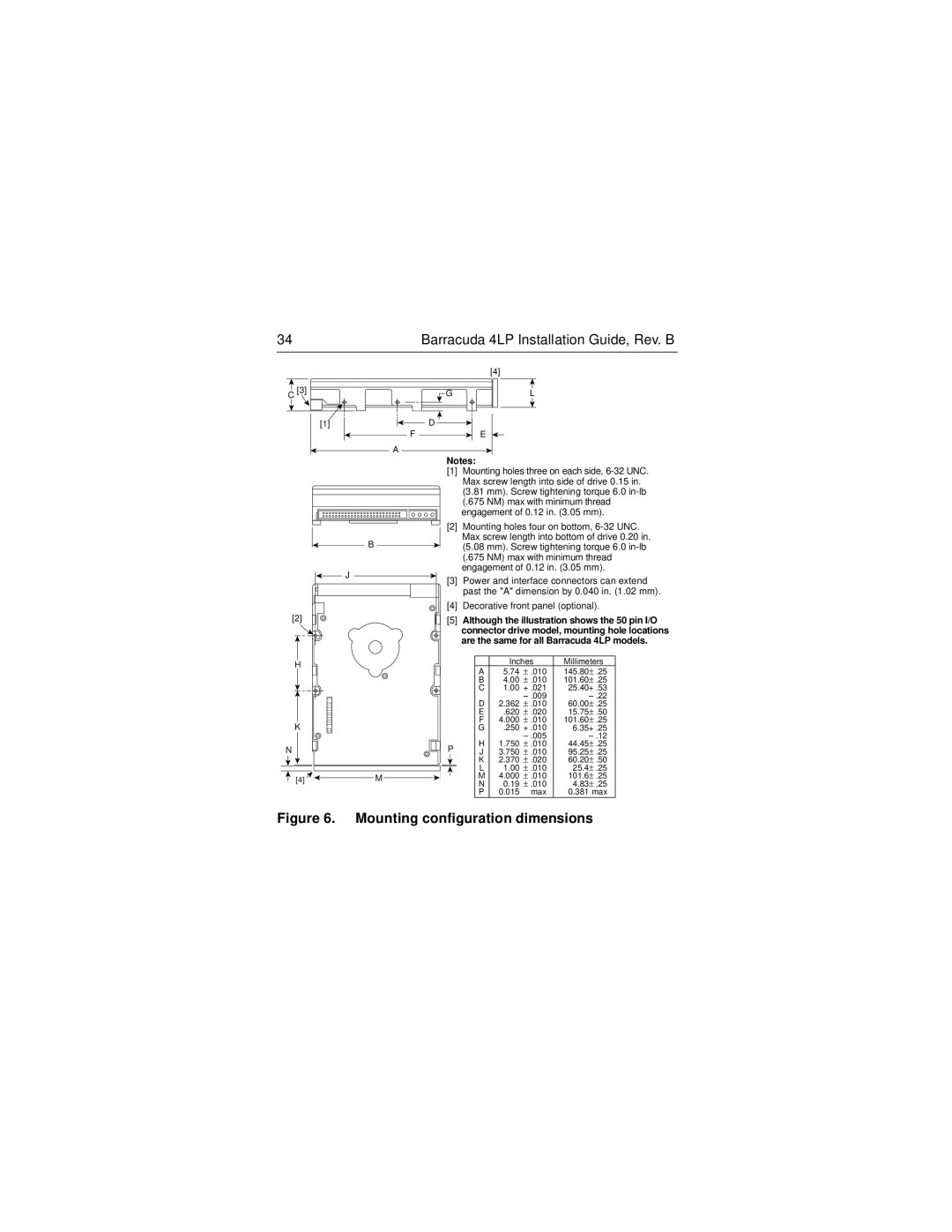 Seagate ST32171N/W/WC/WD/DC, ST34571N/W/WC/WD/DC, ST34371N/W/WC/WD/DC, ST32271N/W/WC/WD/DC Mounting configuration dimensions 