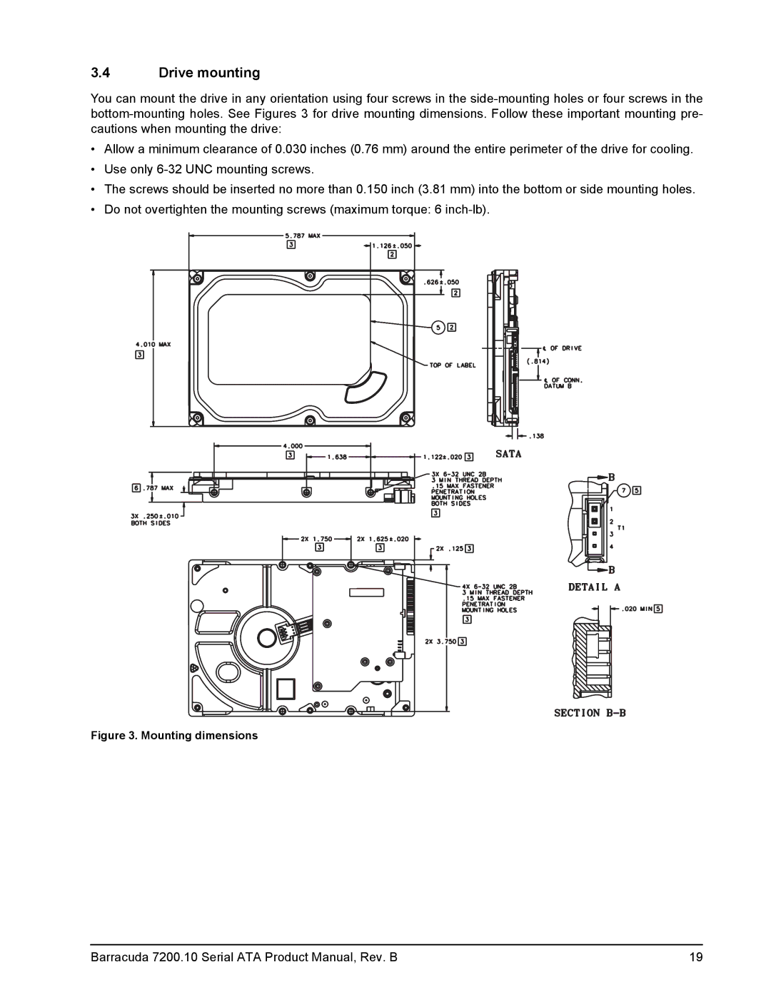 Seagate ST3250410AS, ST3250310AS manual Drive mounting, Mounting dimensions 