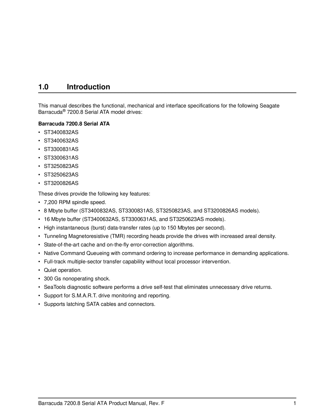 Seagate ST3400832AS, ST3250310ASIM, ST3200826AS, ST3250823AS, ST3250623AS manual Introduction, Barracuda 7200.8 Serial ATA 