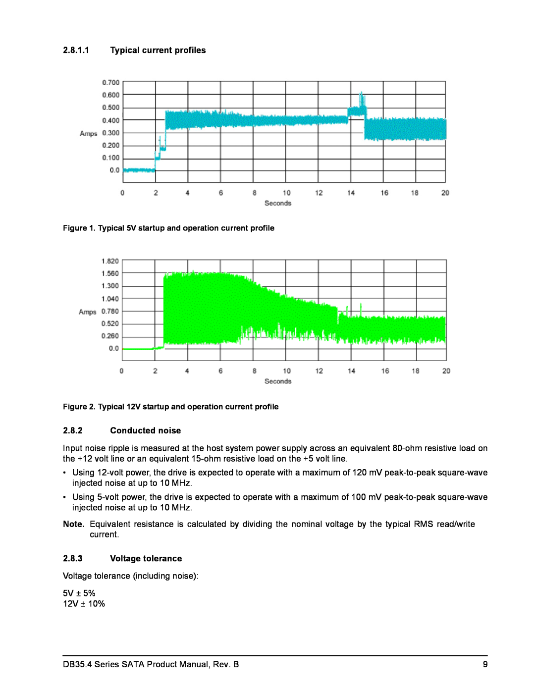 Seagate ST3250310CS manual Typical current profiles, Conducted noise, Voltage tolerance 