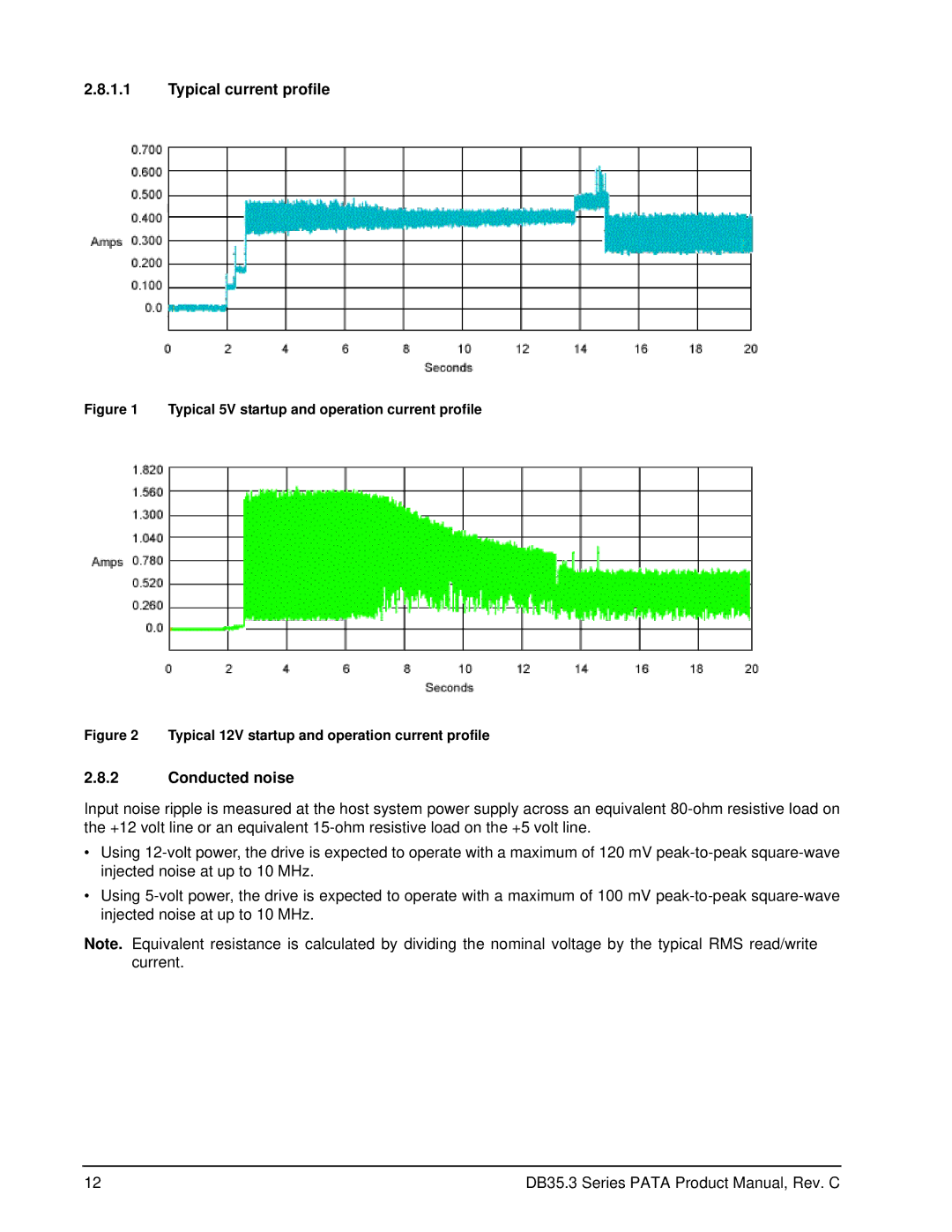 Seagate ST3300820ACE, ST3250820ACE, ST3320820ACE, ST3750840ACE, ST3400820ACE manual Typical current profile, Conducted noise 