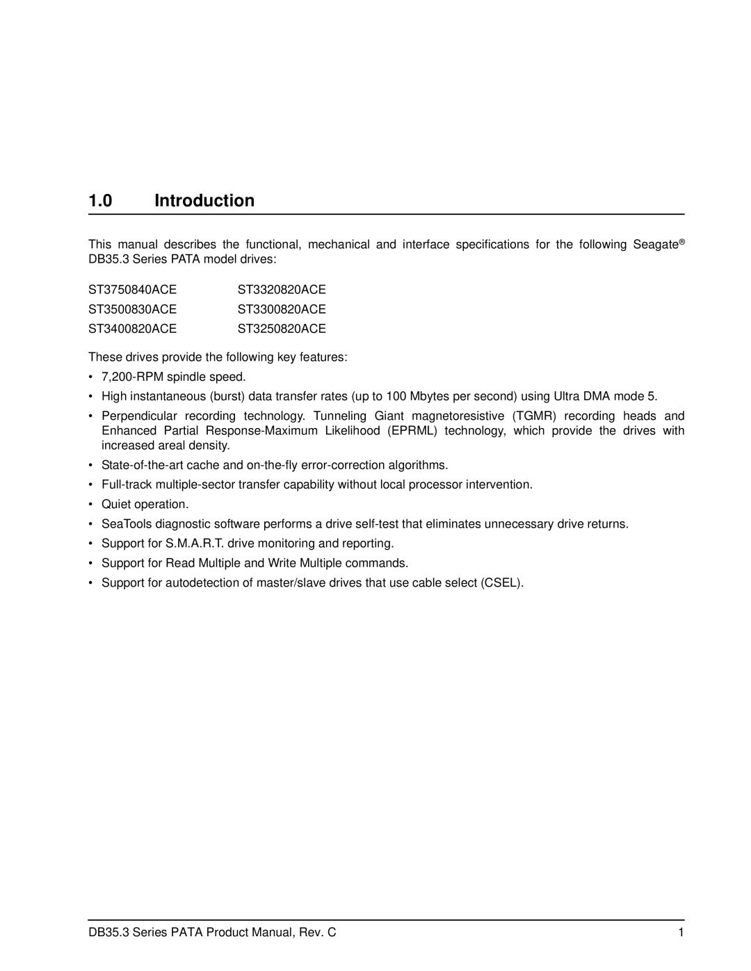Seagate ST3750840ACE, ST3250820ACE, ST3320820ACE, ST3300820ACE, ST3400820ACE, ST3500830ACE manual Introduction 