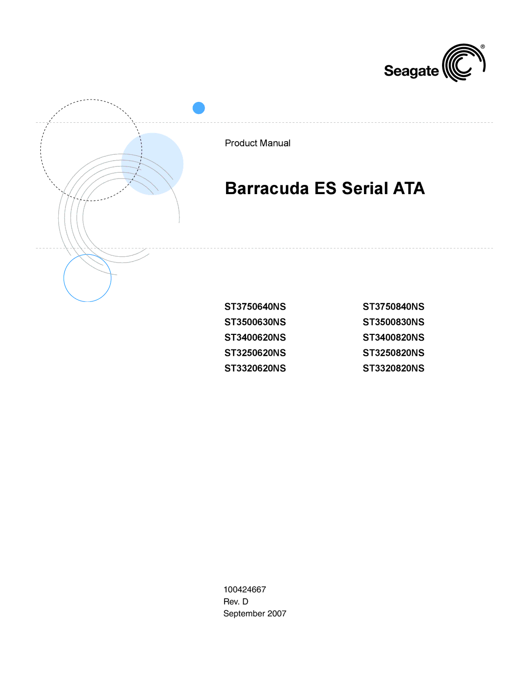 Seagate ST3250620NS, ST3250820NS, ST3320620NS, ST3750640NS, ST3750840NS, ST3400820NS manual Barracuda ES Serial ATA 