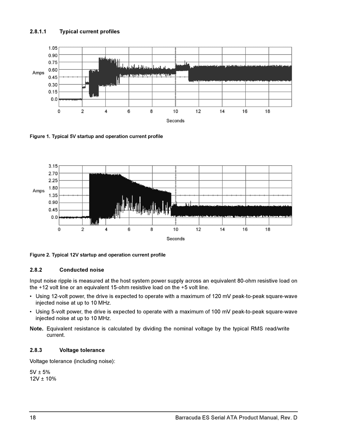 Seagate ST3750840NS, ST3250820NS, ST3250620NS, ST3320620NS manual Typical current profiles, Conducted noise, Voltage tolerance 