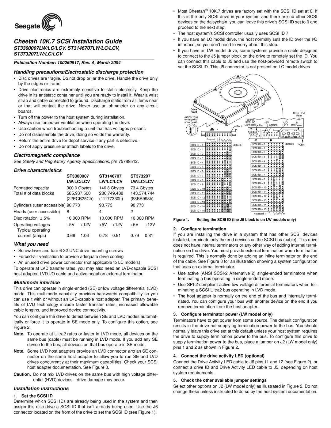 Seagate installation instructions ST3300007LW/LC/LCV, ST3146707LW/LC/LCV, ST373207LW/LC/LCV, Electromagnetic compliance 