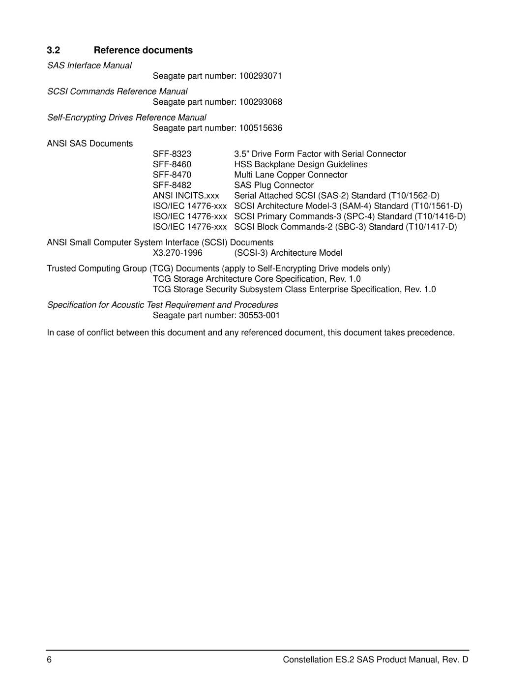 Seagate ST33000651SS, ST33000652SS, ST33000650SS manual Reference documents, Self-Encrypting Drives Reference Manual 