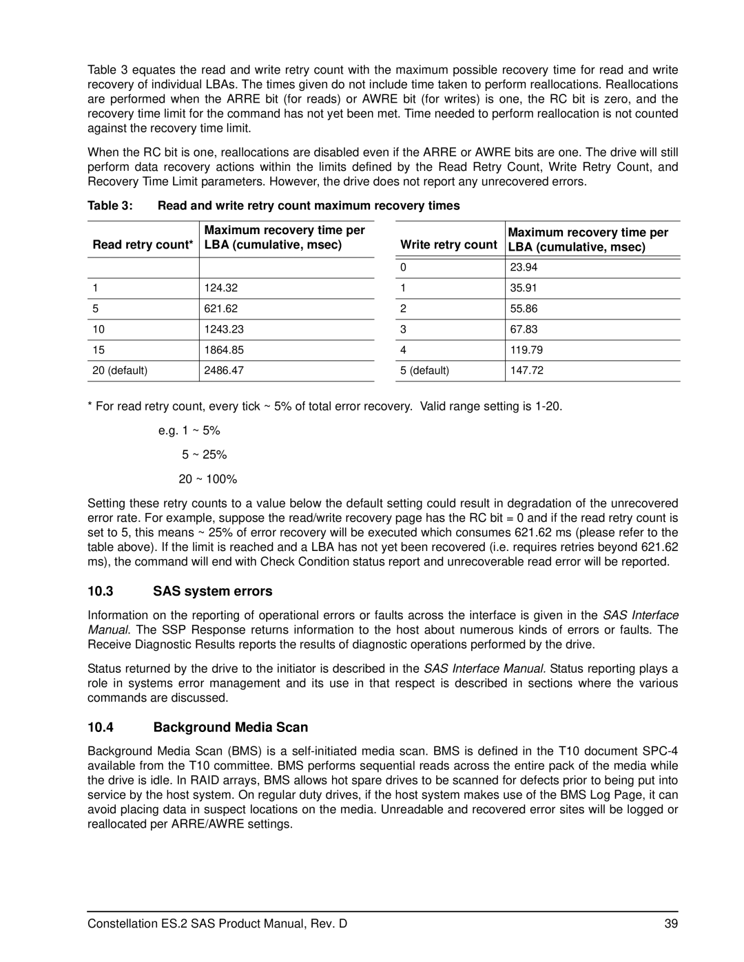 Seagate ST33000651SS, ST33000652SS, ST33000650SS manual SAS system errors, Background Media Scan 