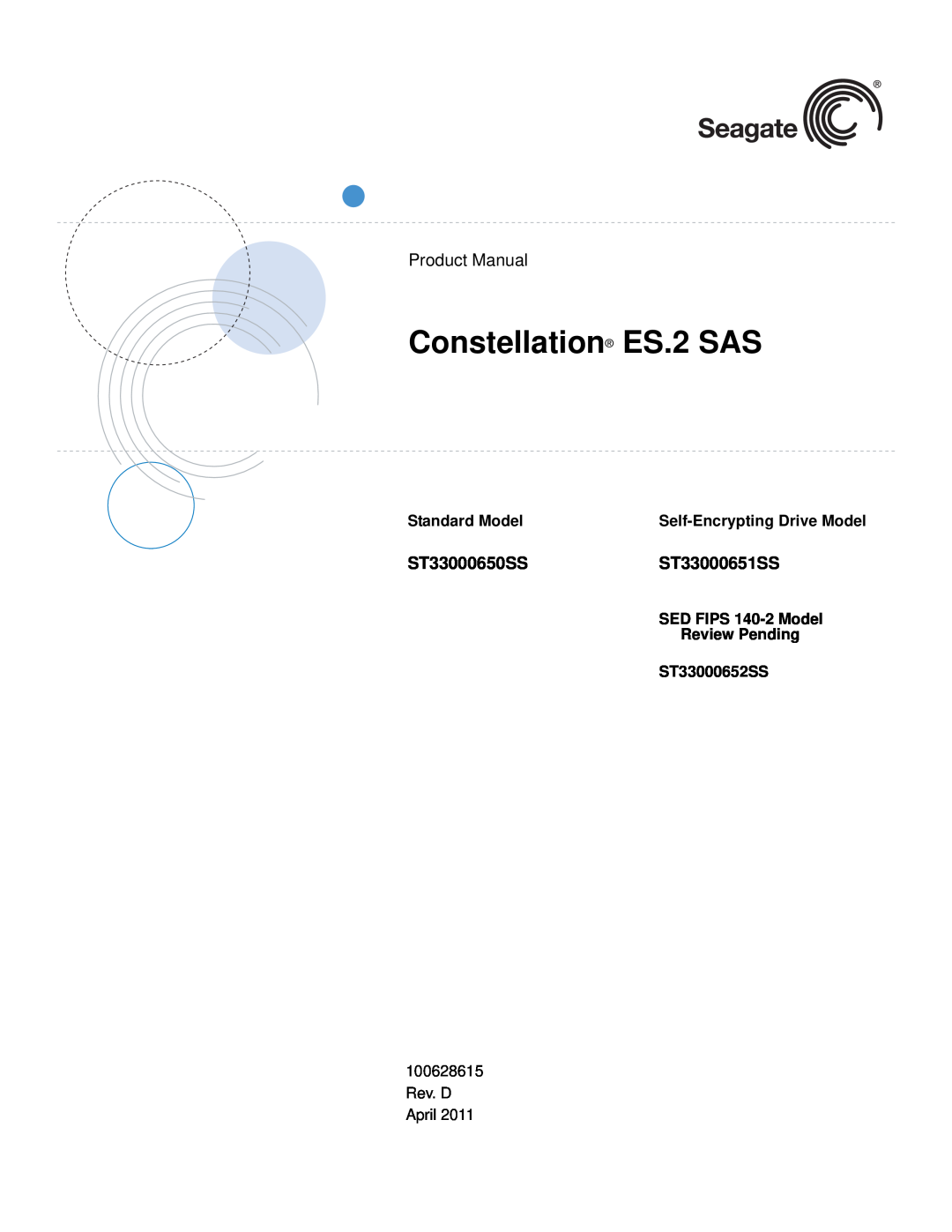 Seagate ST33000652SS manual ST33000650SSST33000651SS, Constellation ES.2 SAS, Product Manual, Standard Model 