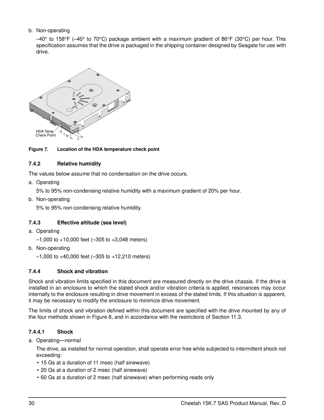 Seagate ST3300457SS, ST3450657SS manual Relative humidity, Effective altitude sea level a. Operating, Shock and vibration 