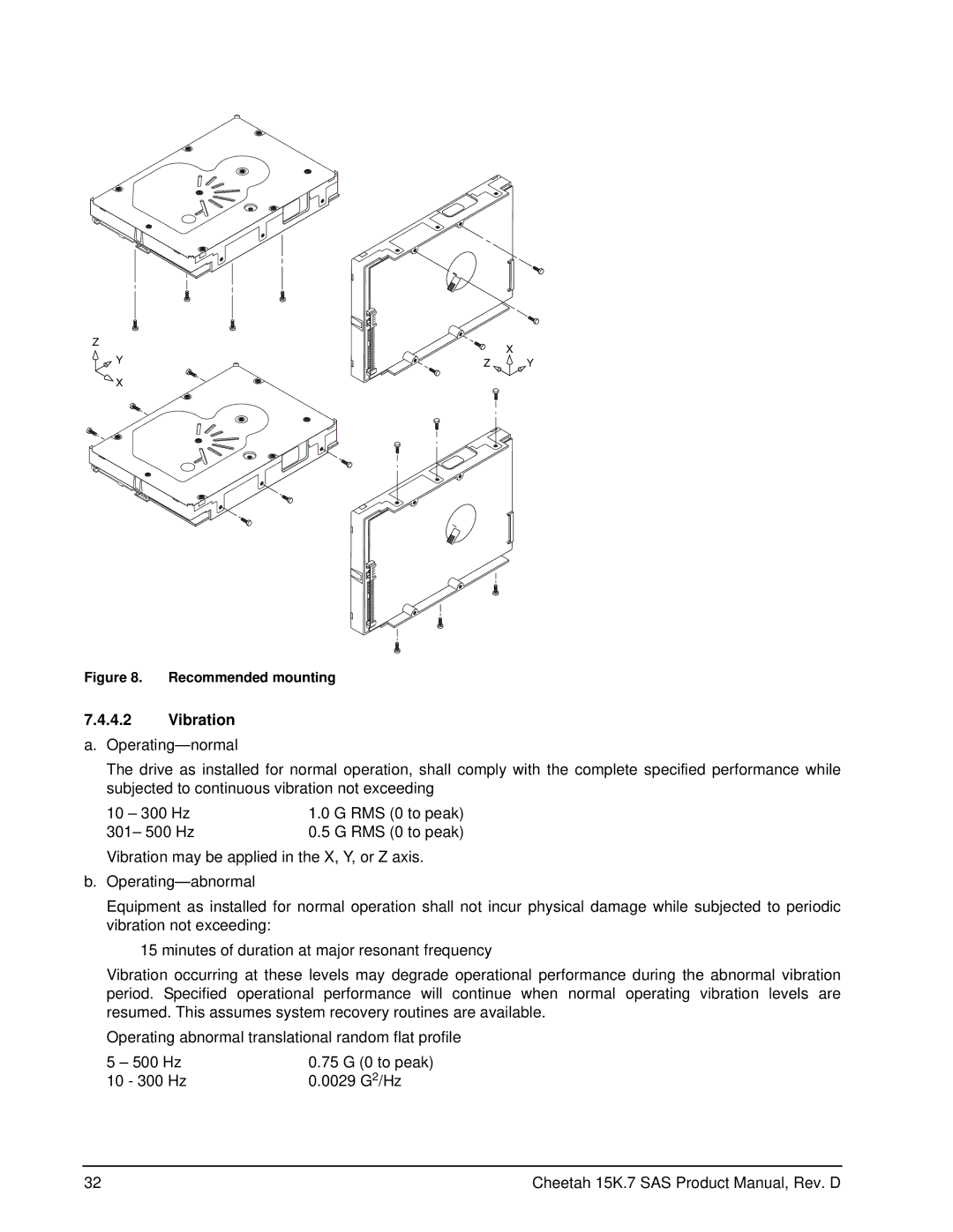 Seagate ST3600857SS, ST3300457SS, ST3450657SS manual Vibration a. Operating-normal, Recommended mounting 