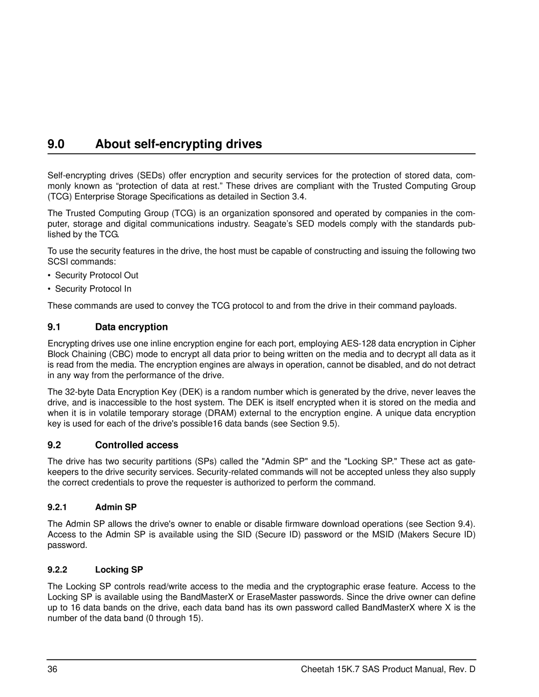 Seagate ST3300457SS, ST3450657SS About self-encrypting drives, Data encryption, Controlled access, Admin SP, Locking SP 