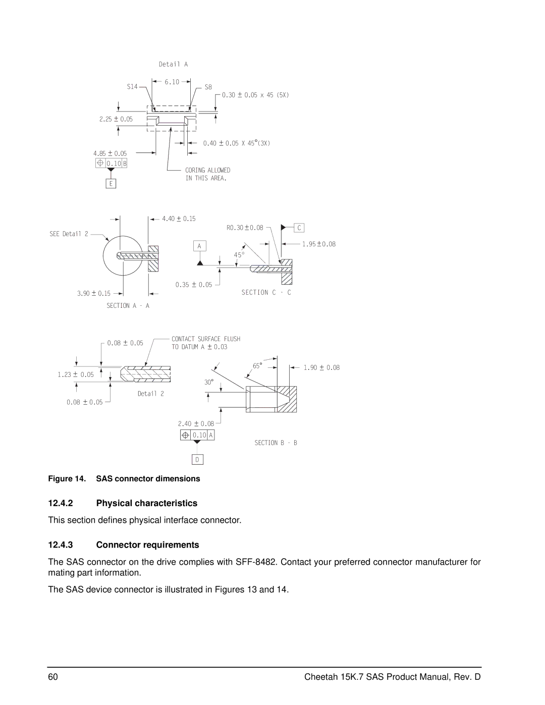 Seagate ST3300457SS, ST3450657SS, ST3600857SS manual Physical characteristics, Connector requirements 