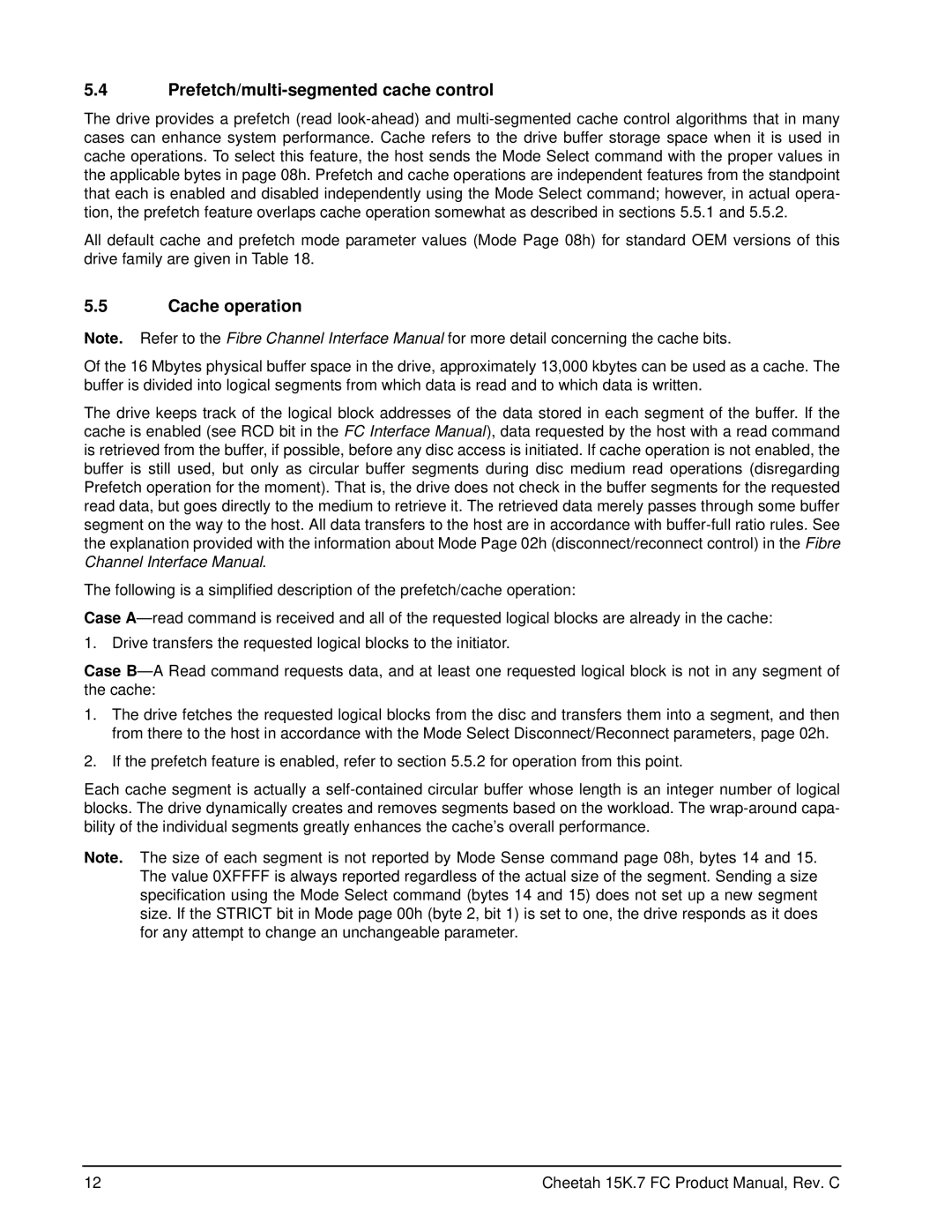 Seagate ST3300557FC, ST3300457FC, ST3300657FC, ST3450857FC manual Prefetch/multi-segmented cache control, Cache operation 