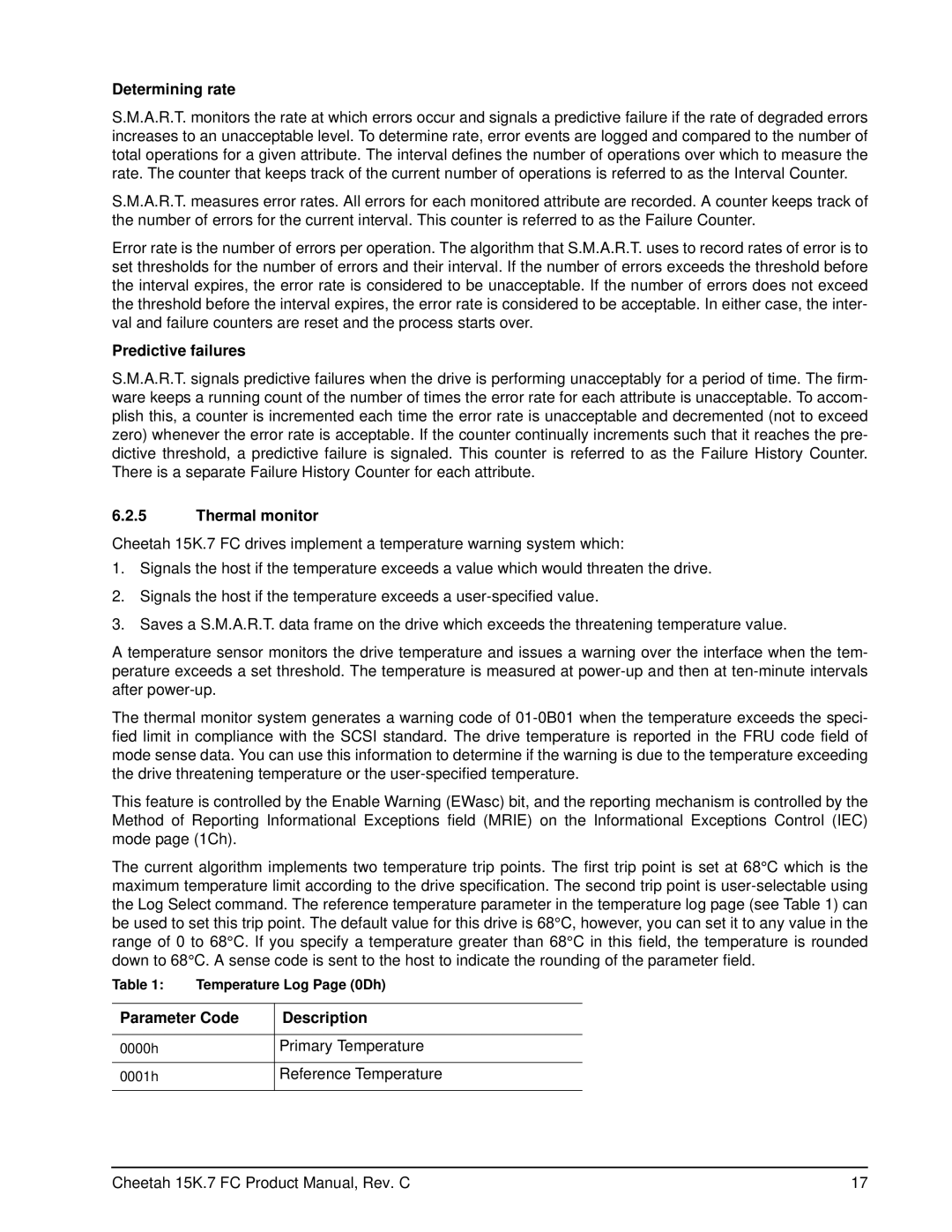 Seagate ST3450657FC, ST3300557FC manual Determining rate, Predictive failures, Thermal monitor, Parameter Code Description 