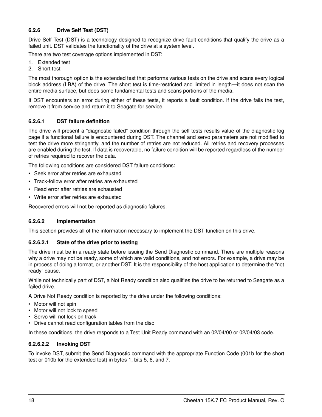 Seagate ST3600057FC manual Drive Self Test DST, DST failure definition, Implementation, State of the drive prior to testing 