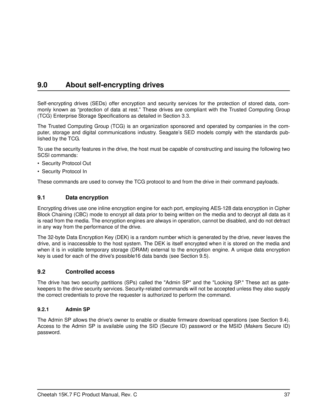 Seagate ST3600957FC, ST3300557FC, ST3300457FC About self-encrypting drives, Data encryption, Controlled access, Admin SP 