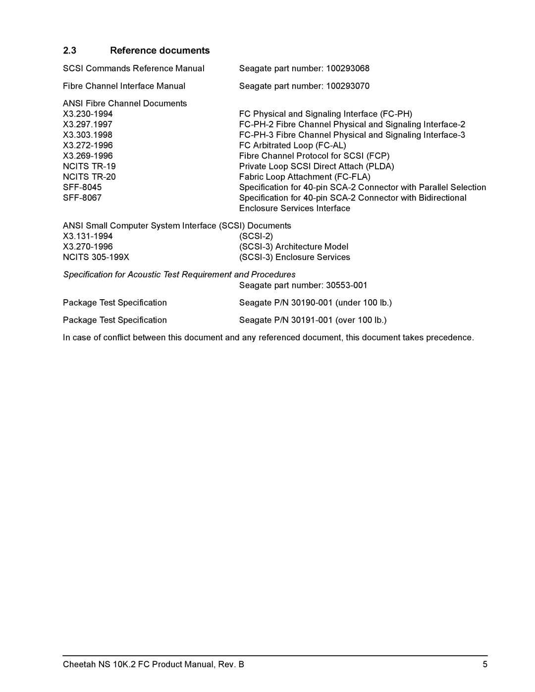 Seagate ST3600002FC, ST3300602FC, ST3450802FC manual Reference documents, Ncits TR-19 