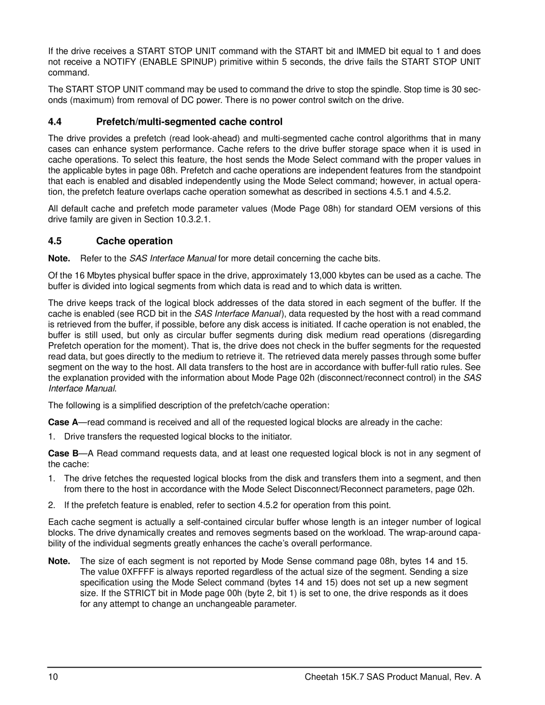 Seagate ST3600957SS, ST3300657SS, ST3300557SS, ST3450857SS manual Prefetch/multi-segmented cache control, Cache operation 