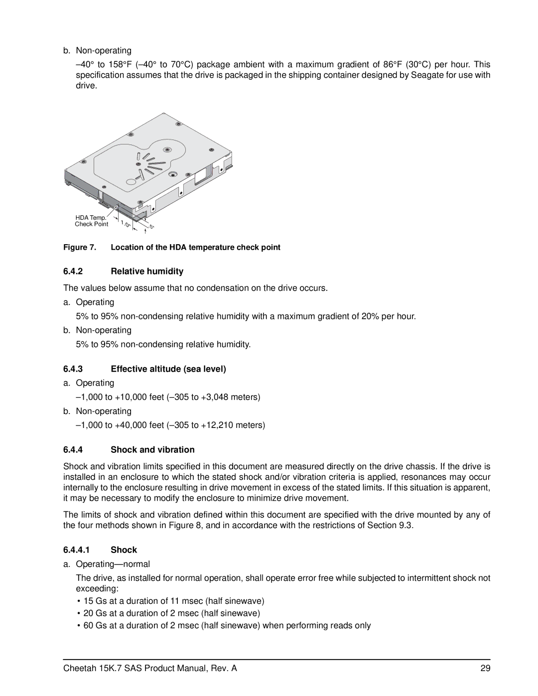 Seagate ST3600057SS, ST3300657SS, ST3300557SS manual Relative humidity, Effective altitude sea level, Shock and vibration 