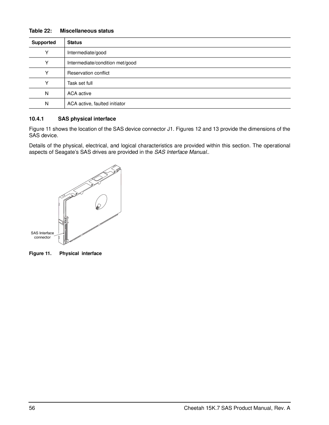 Seagate ST3450857SS, ST3300657SS, ST3300557SS, ST3450757SS, ST3600957SS manual SAS physical interface, Physical interface 