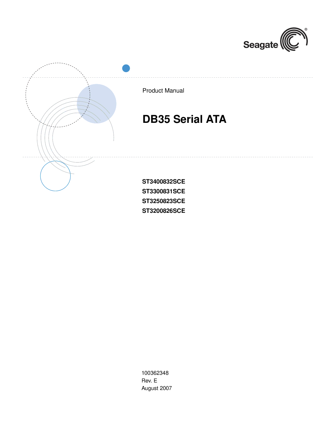 Seagate manual DB35 Serial ATA, ST3400832SCE ST3300831SCE ST3250823SCE ST3200826SCE 