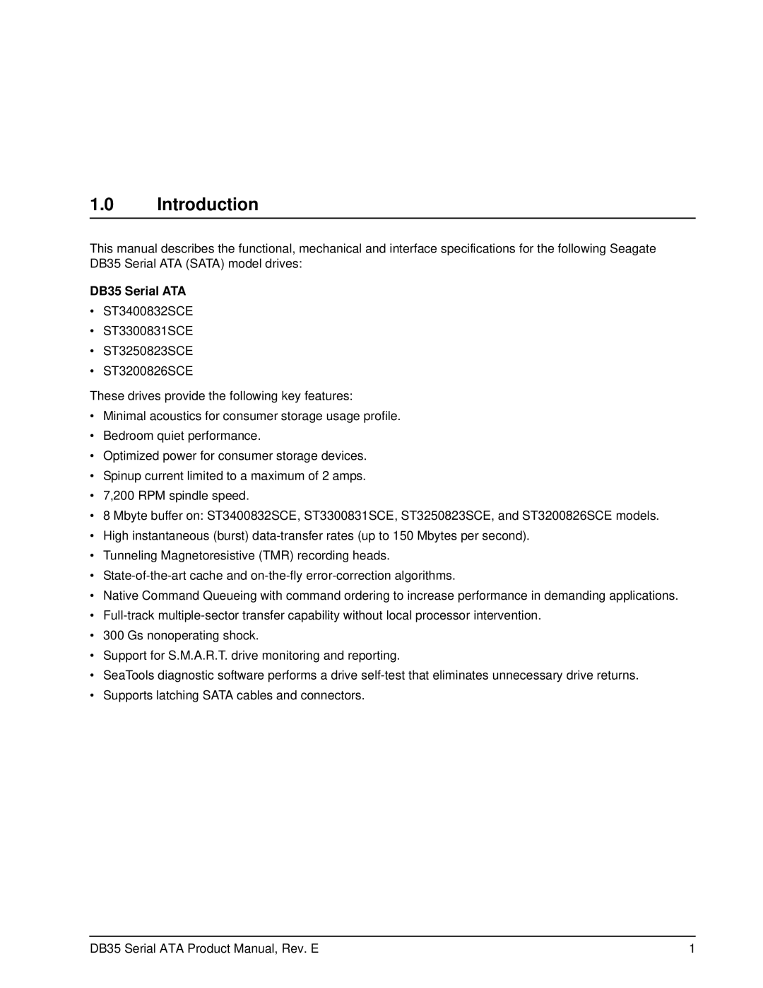 Seagate ST3200826SCE, ST3300831SCE, ST3400832SCE, ST3250823SCE manual Introduction, DB35 Serial ATA 