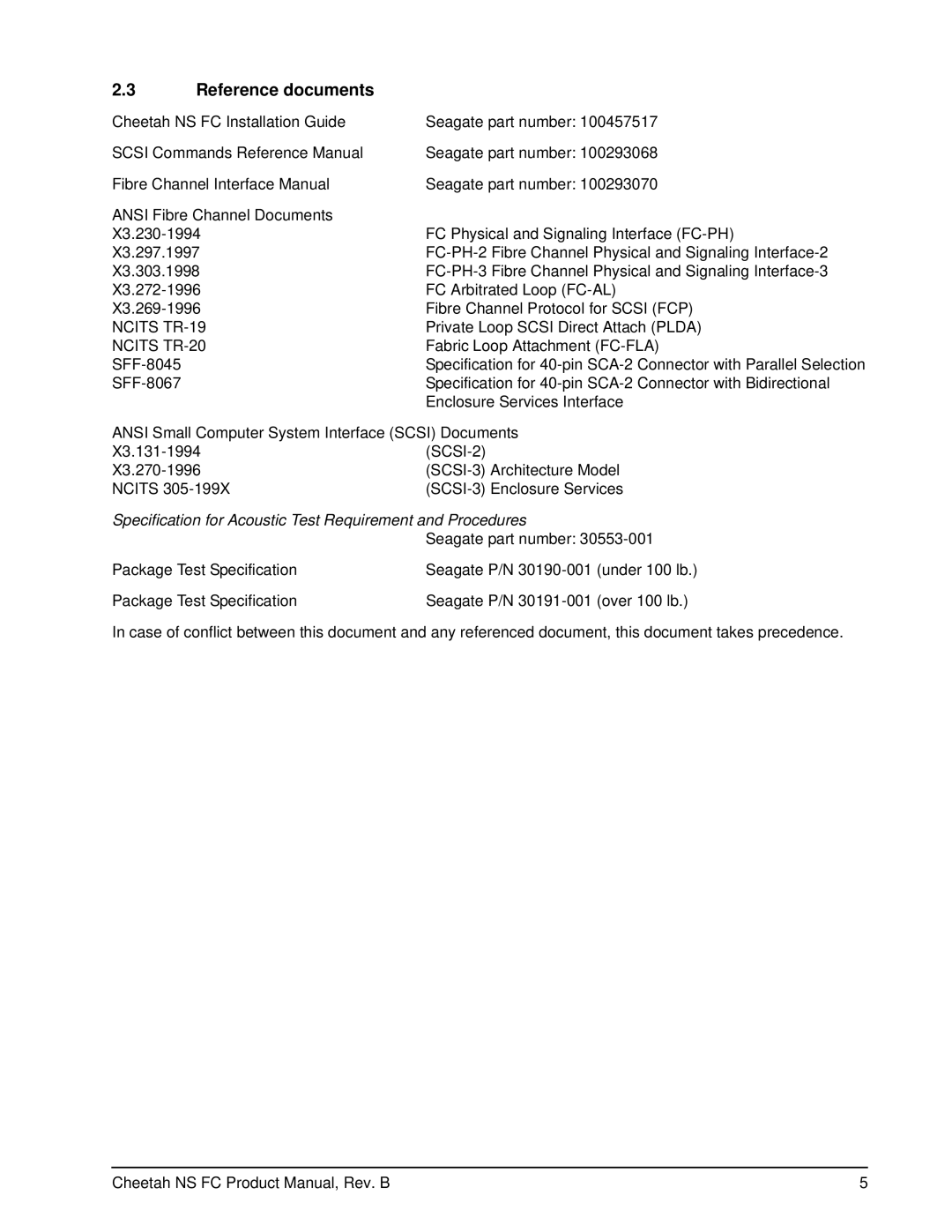 Seagate ST3400755FC, ST3300955FC manual Reference documents, Ncits TR-19 