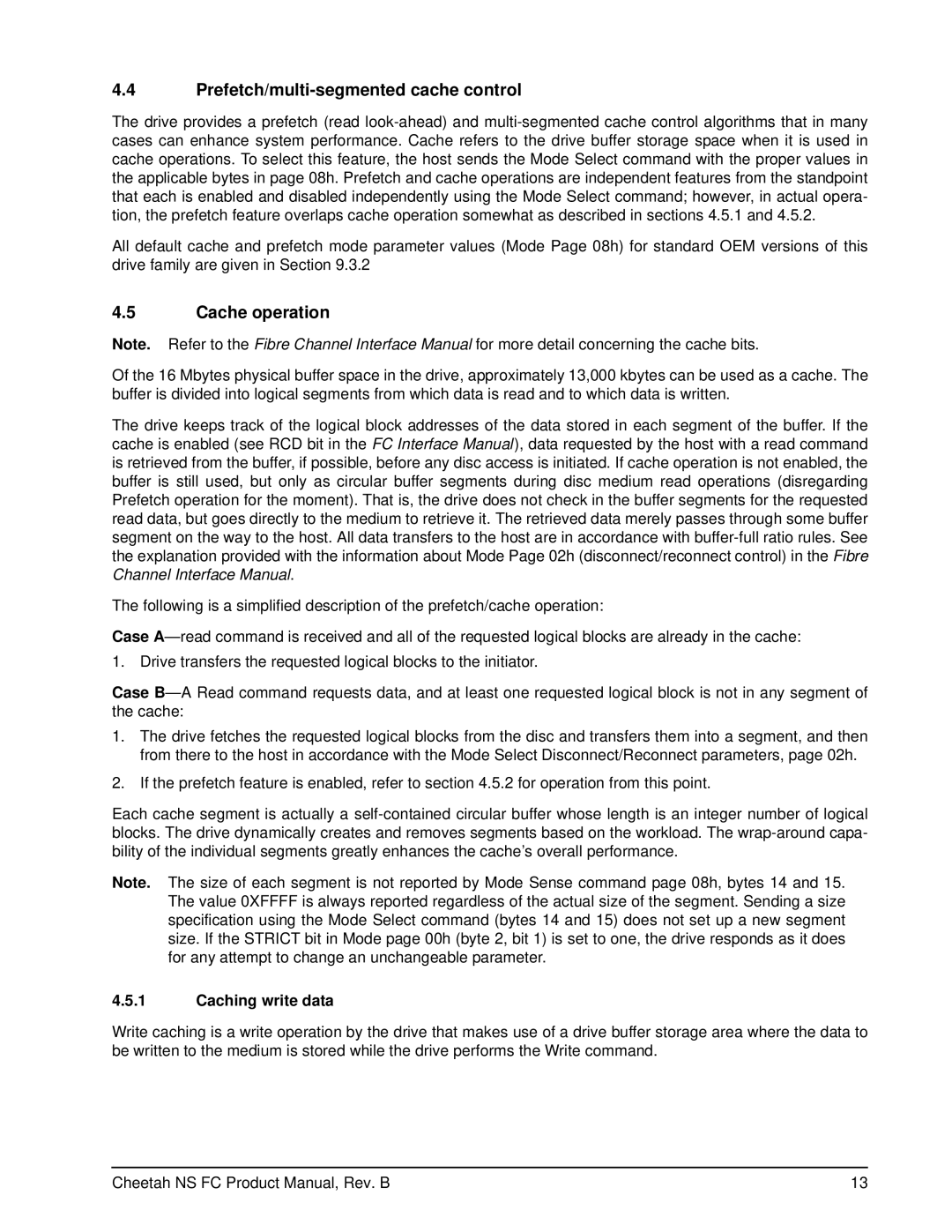 Seagate ST3400755FC, ST3300955FC manual Prefetch/multi-segmented cache control, Cache operation, Caching write data 