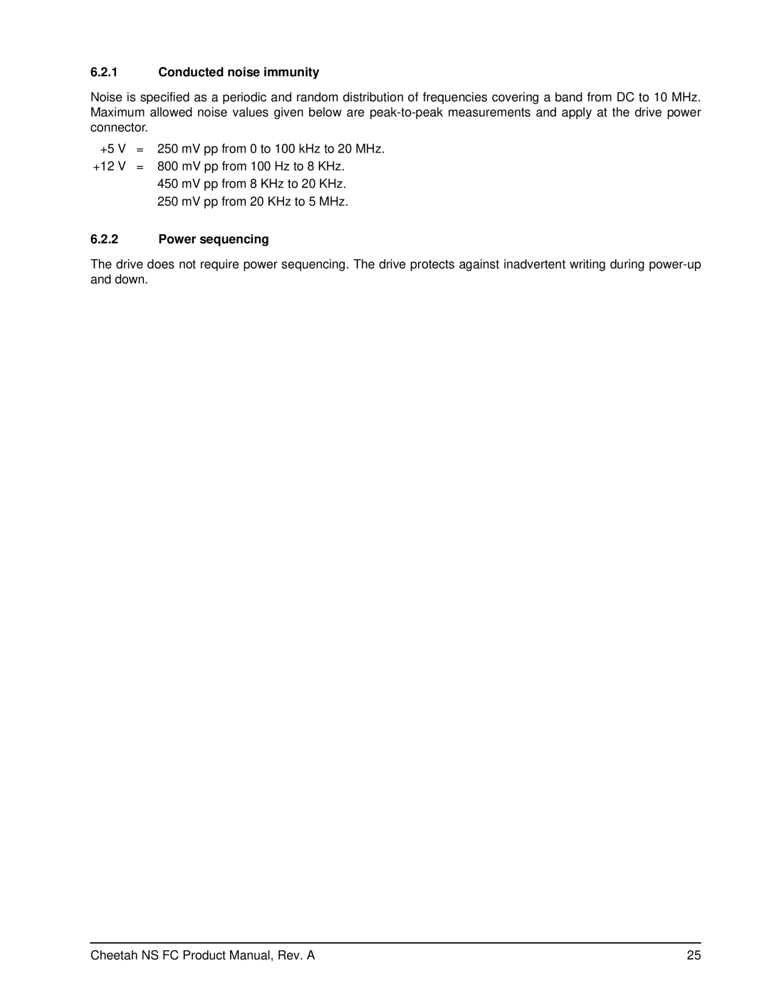 Seagate ST3400755FC, ST3300955FC manual Conducted noise immunity, Power sequencing 