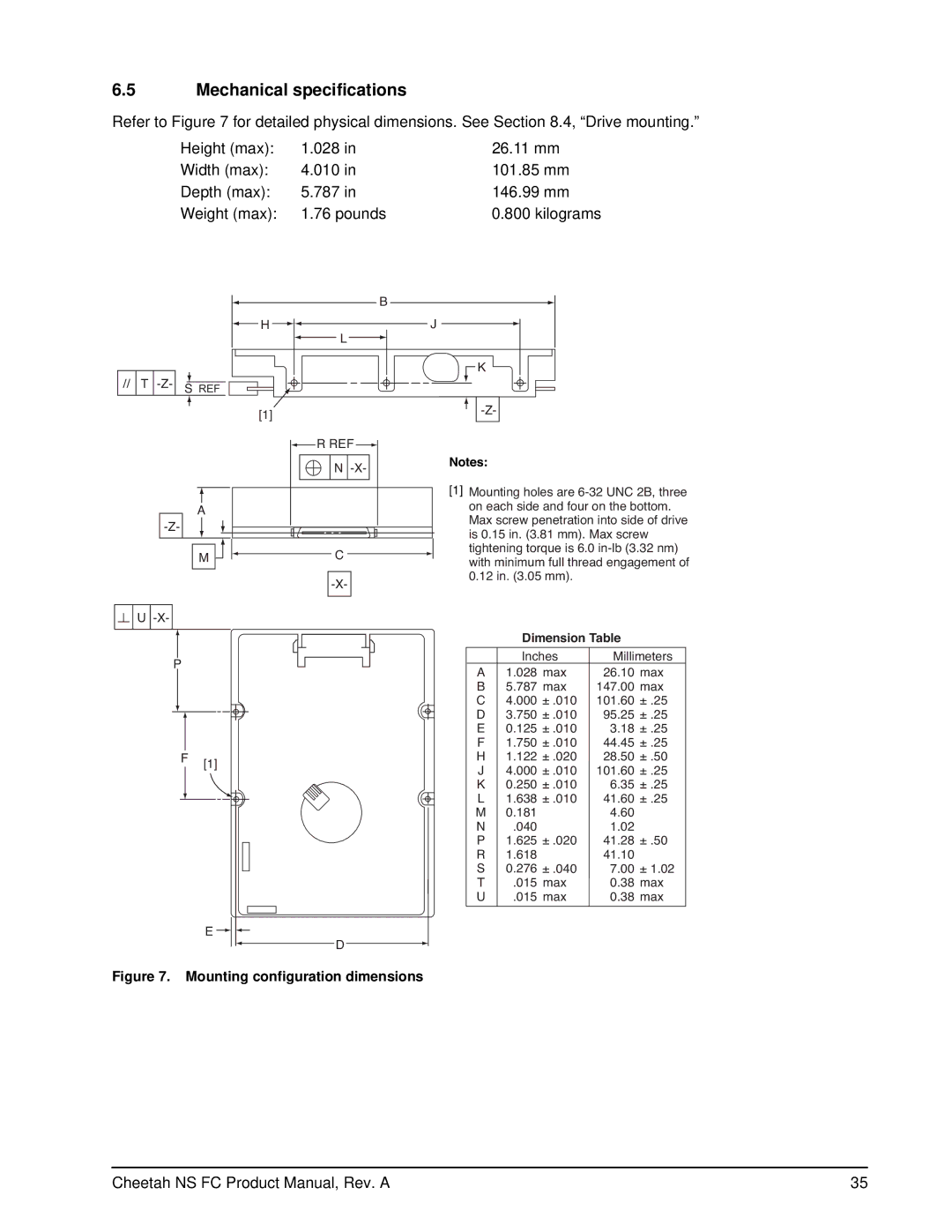 Seagate ST3400755FC, ST3300955FC manual Mechanical specifications, Mounting configuration dimensions 