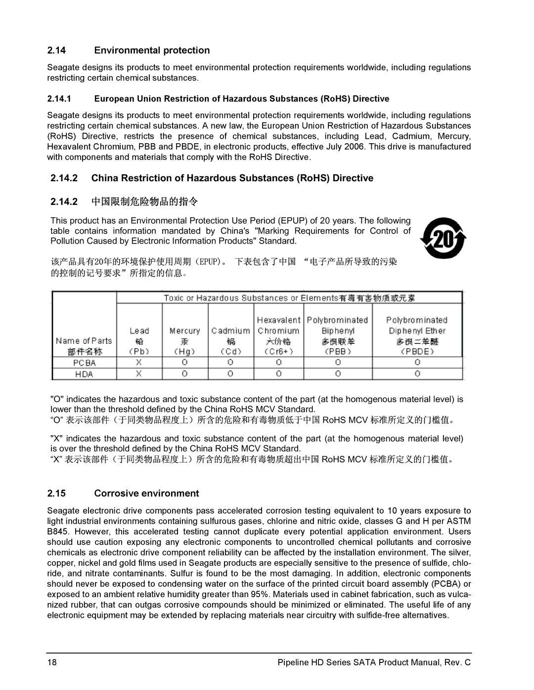 Seagate ST3500321CS, ST3320310CS, ST3160310CS, ST3320410CS, ST3500422CS manual Environmental protection, Corrosive environment 