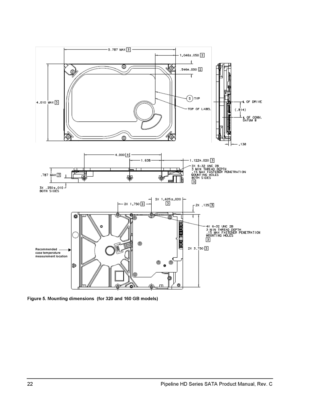 Seagate ST3500422CS, ST3320310CS, ST3160310CS, ST3320410CS, ST3500321CS manual Mounting dimensions for 320 and 160 GB models 