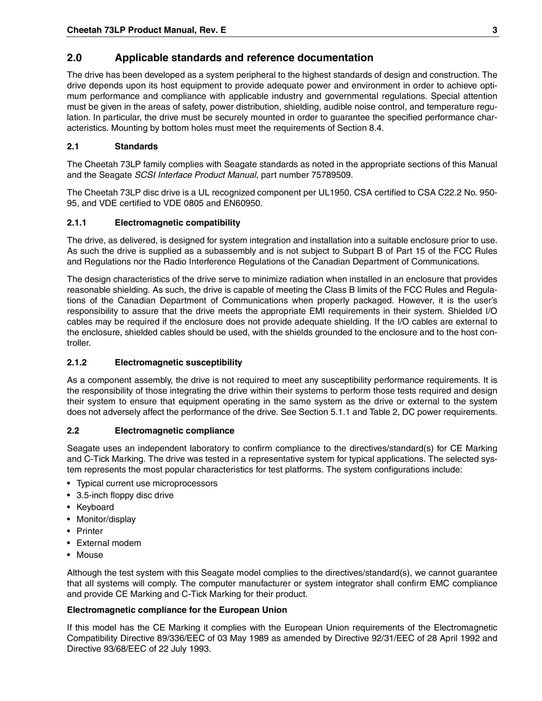 Seagate ST373405LW/LWV/LC/LCV, ST336605LW/LC/LCV manual Applicable standards and reference documentation 