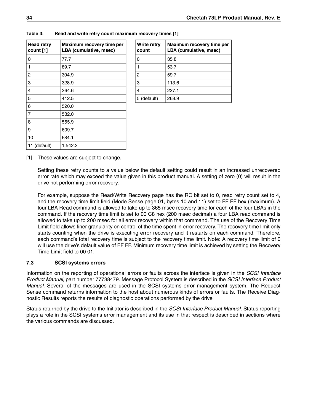 Seagate ST336605LW/LC/LCV, ST373405LW/LWV/LC/LCV manual Scsi systems errors 