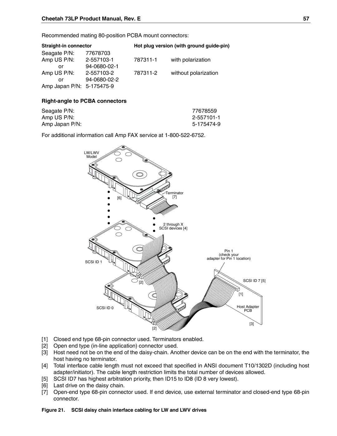 Seagate ST373405LW/LWV/LC/LCV, ST336605LW/LC/LCV manual Right-angle to Pcba connectors, Scsi ID 