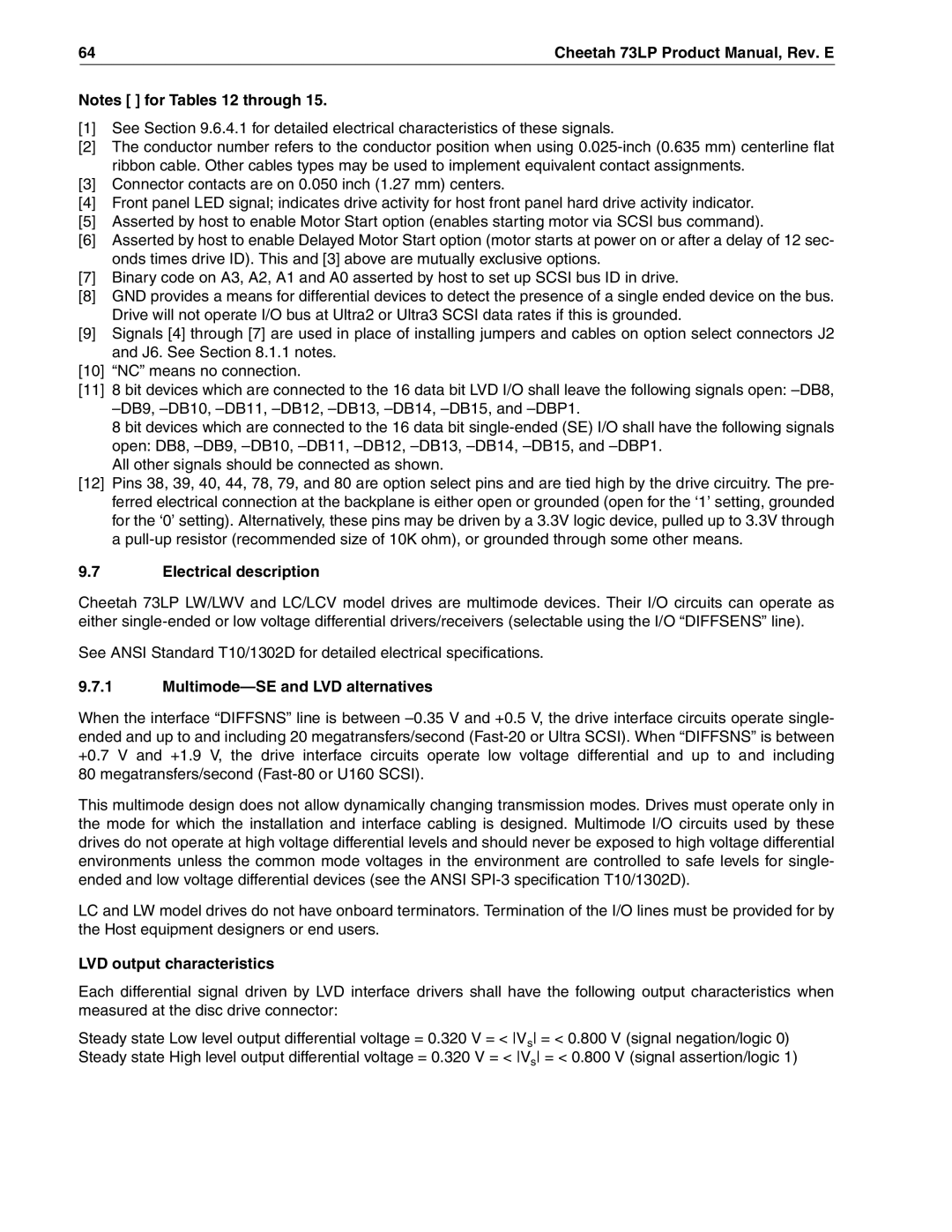 Seagate ST336605LW/LC/LCV manual Electrical description, Multimode-SE and LVD alternatives, LVD output characteristics 