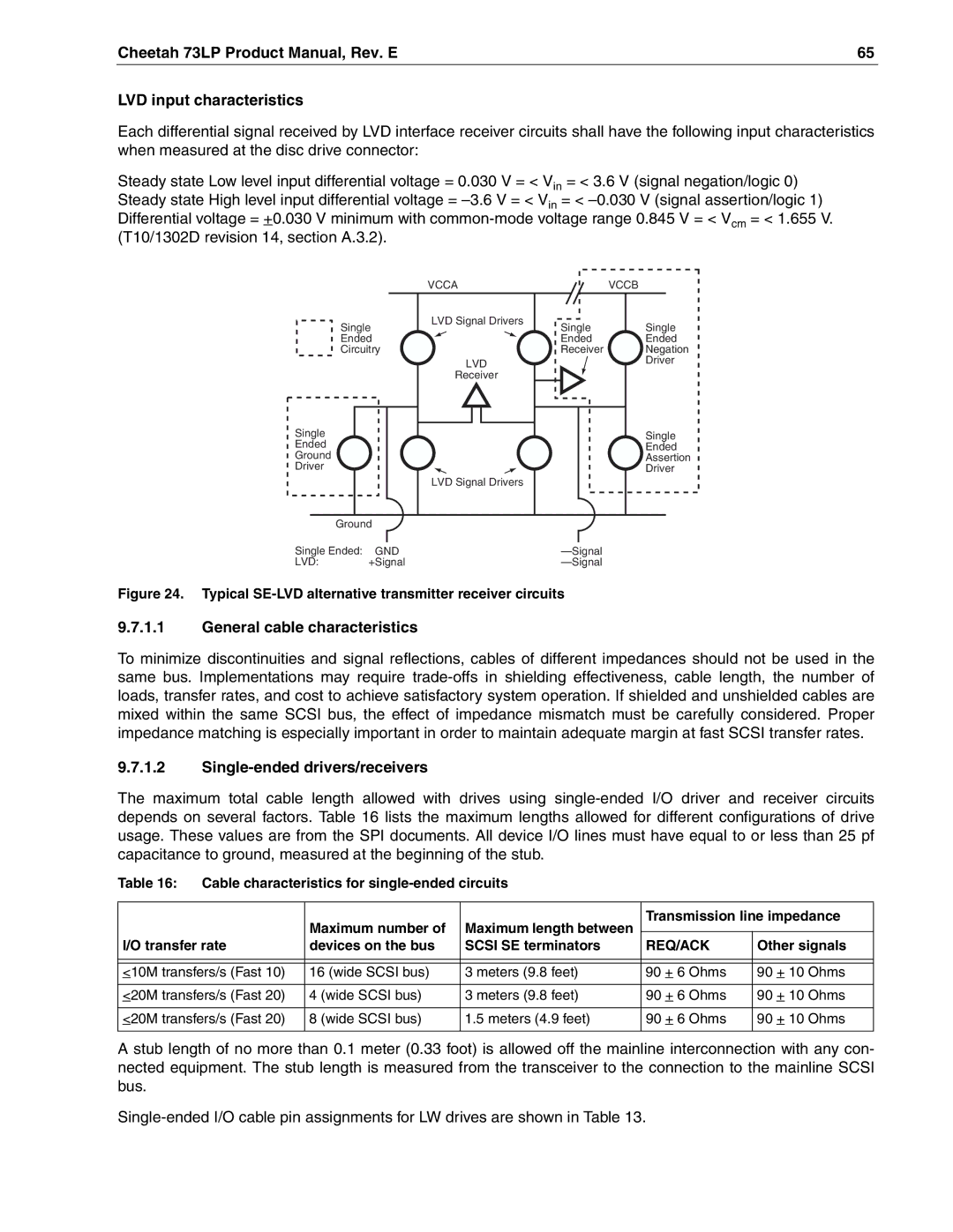 Seagate ST373405LW/LWV/LC/LCV, ST336605LW/LC/LCV manual General cable characteristics, Single-ended drivers/receivers 