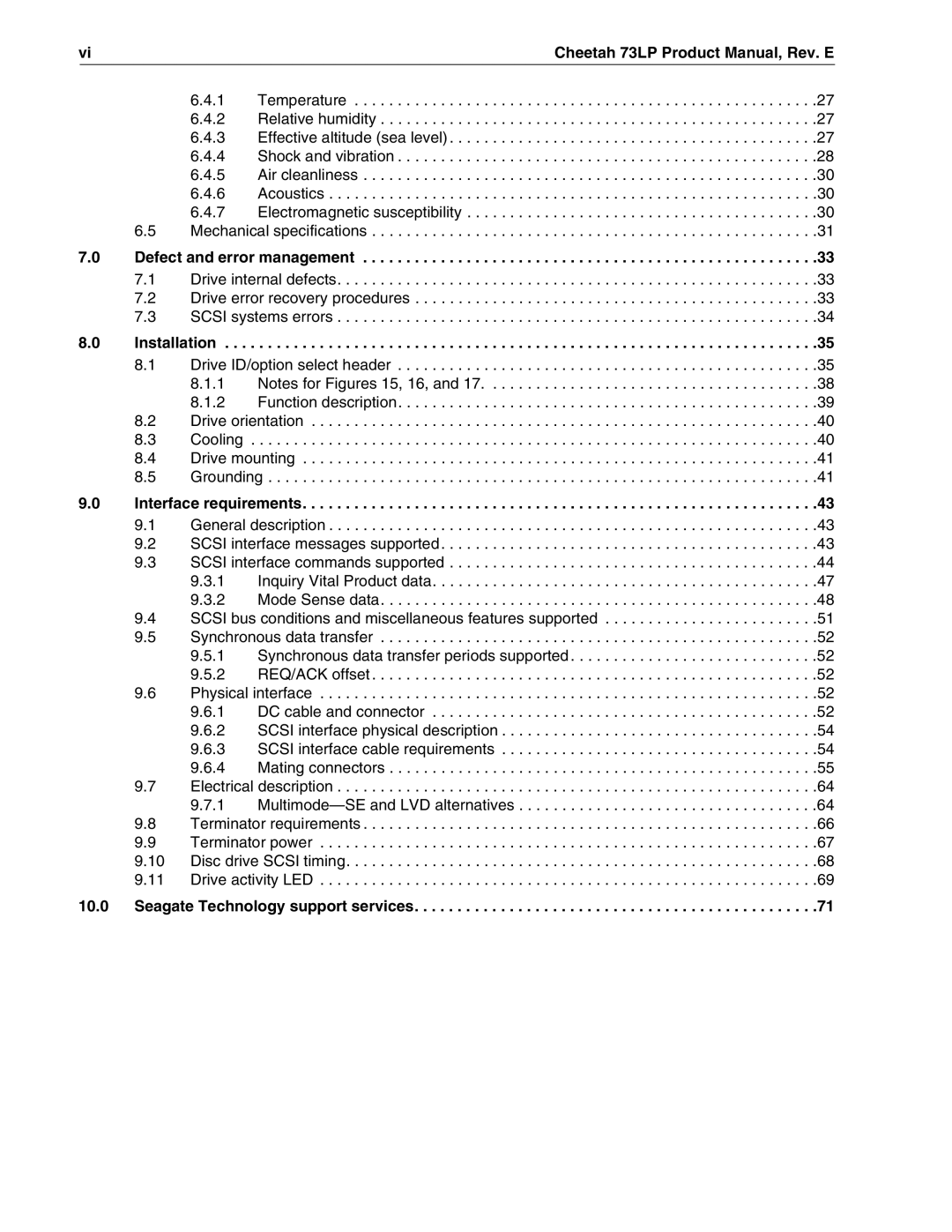 Seagate ST336605LW/LC/LCV, ST373405LW/LWV/LC/LCV manual Defect and error management, Installation, Interface requirements 