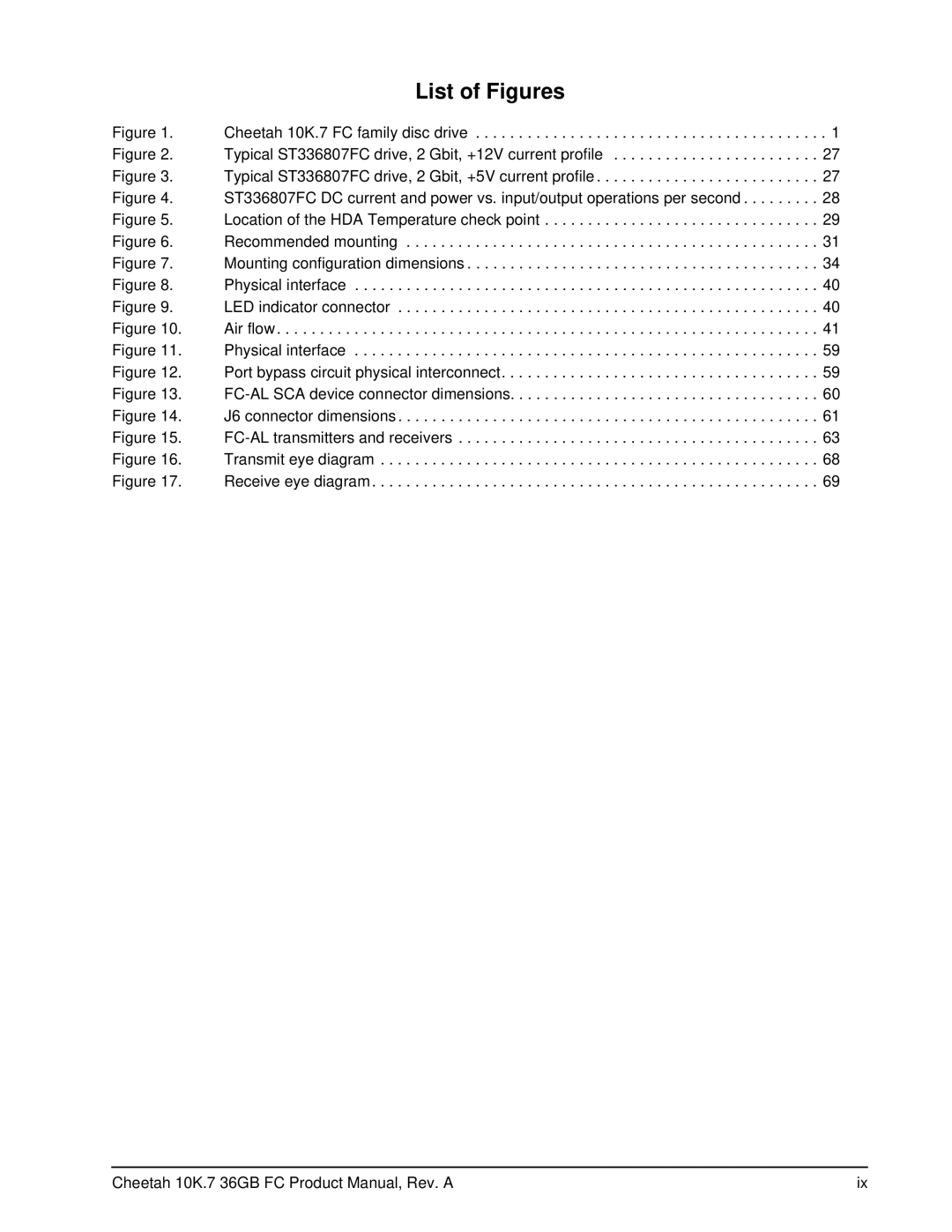 Seagate ST336807FC manual List of Figures, Cheetah 10K.7 FC family disc drive 