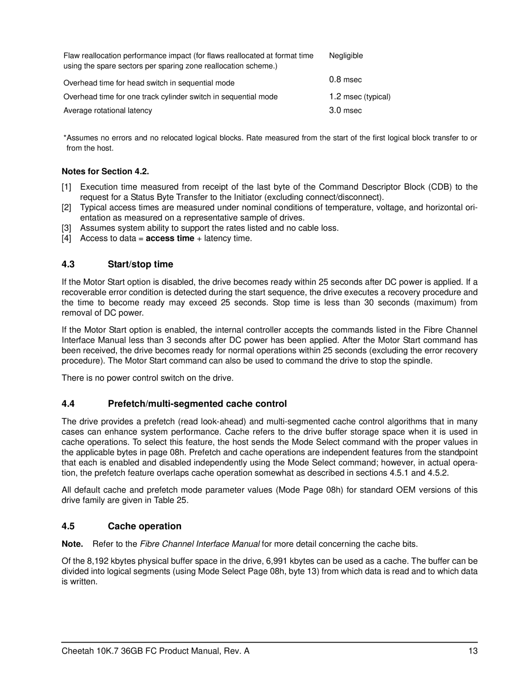 Seagate ST336807FC manual Start/stop time, Prefetch/multi-segmented cache control, Cache operation 