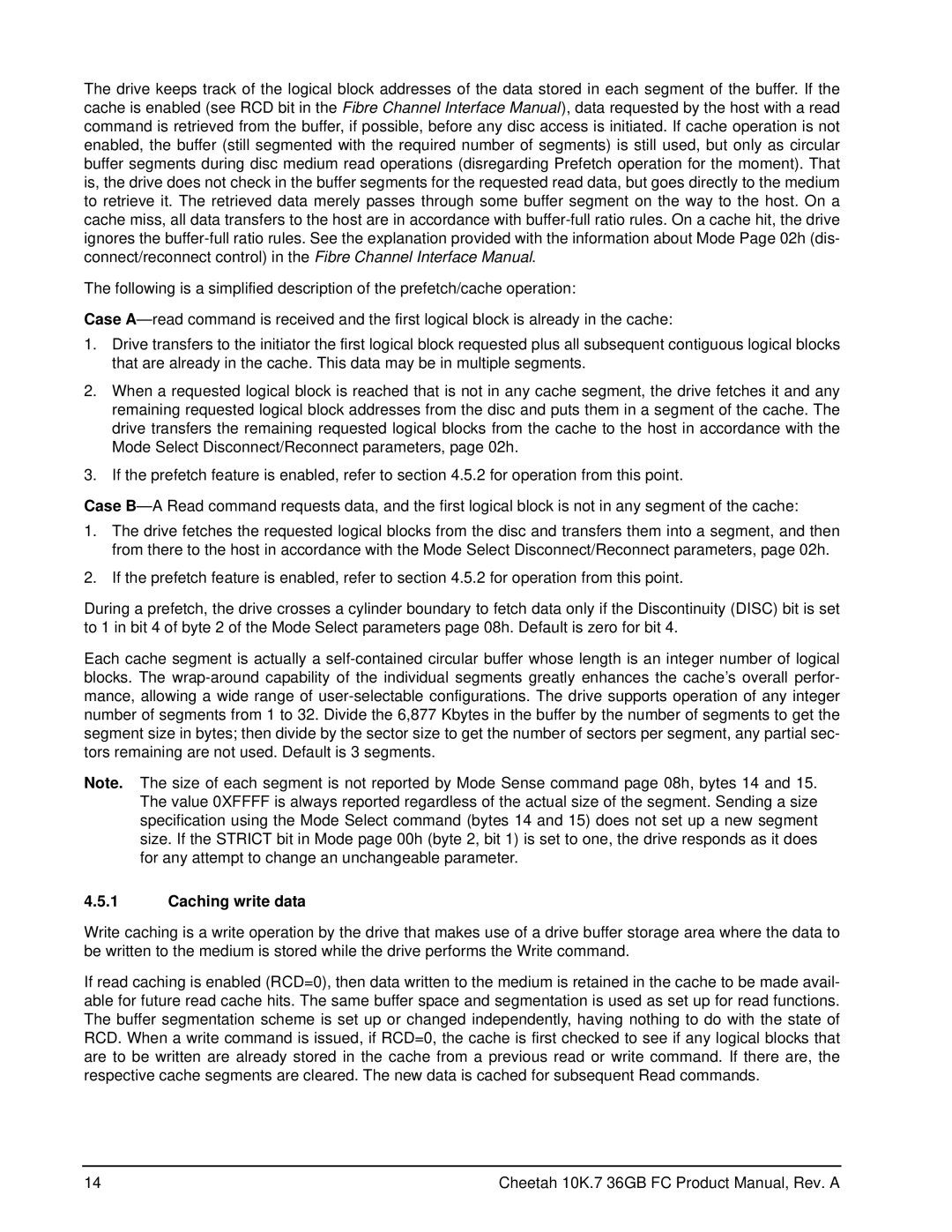 Seagate ST336807FC manual Caching write data 