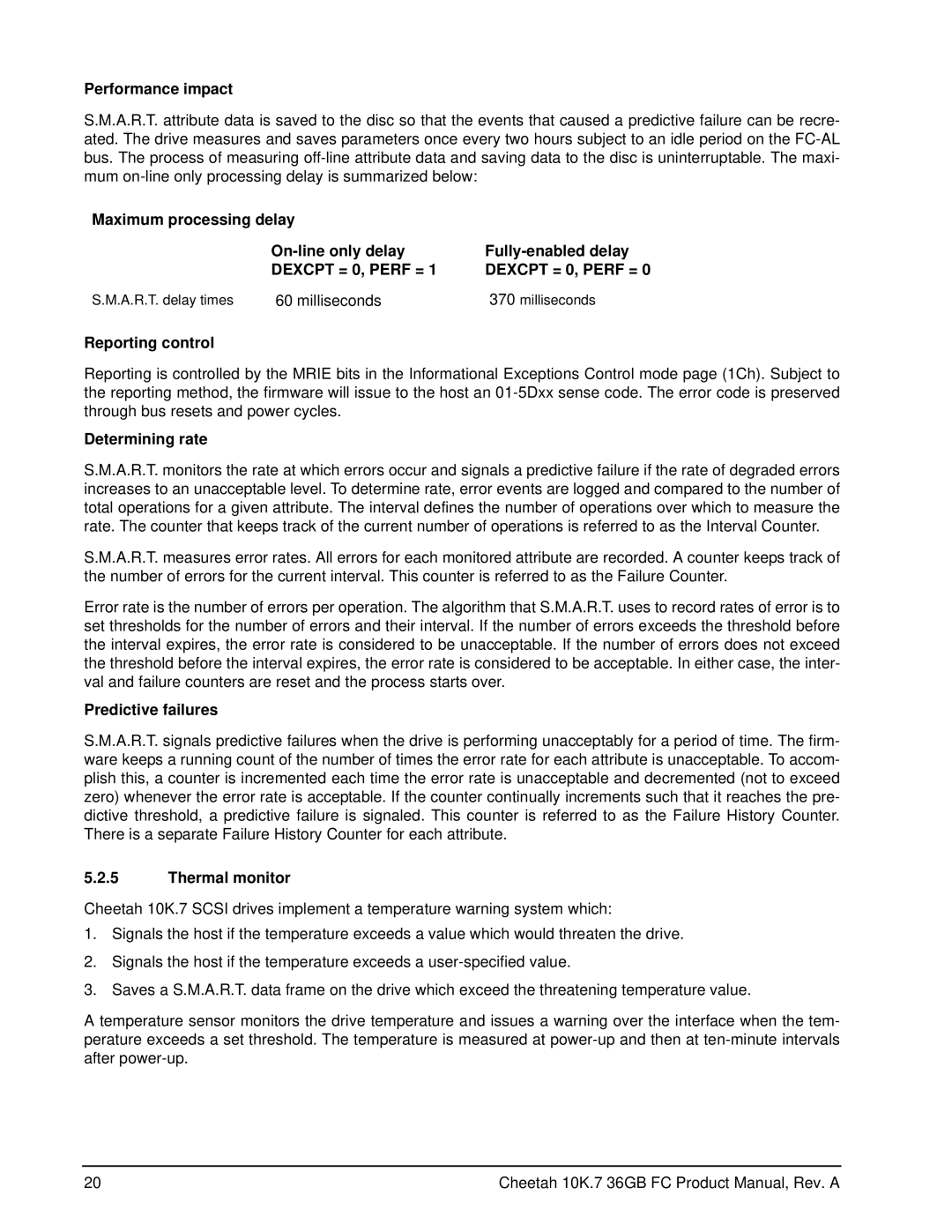 Seagate ST336807FC manual Performance impact, Milliseconds, Reporting control, Determining rate, Predictive failures 