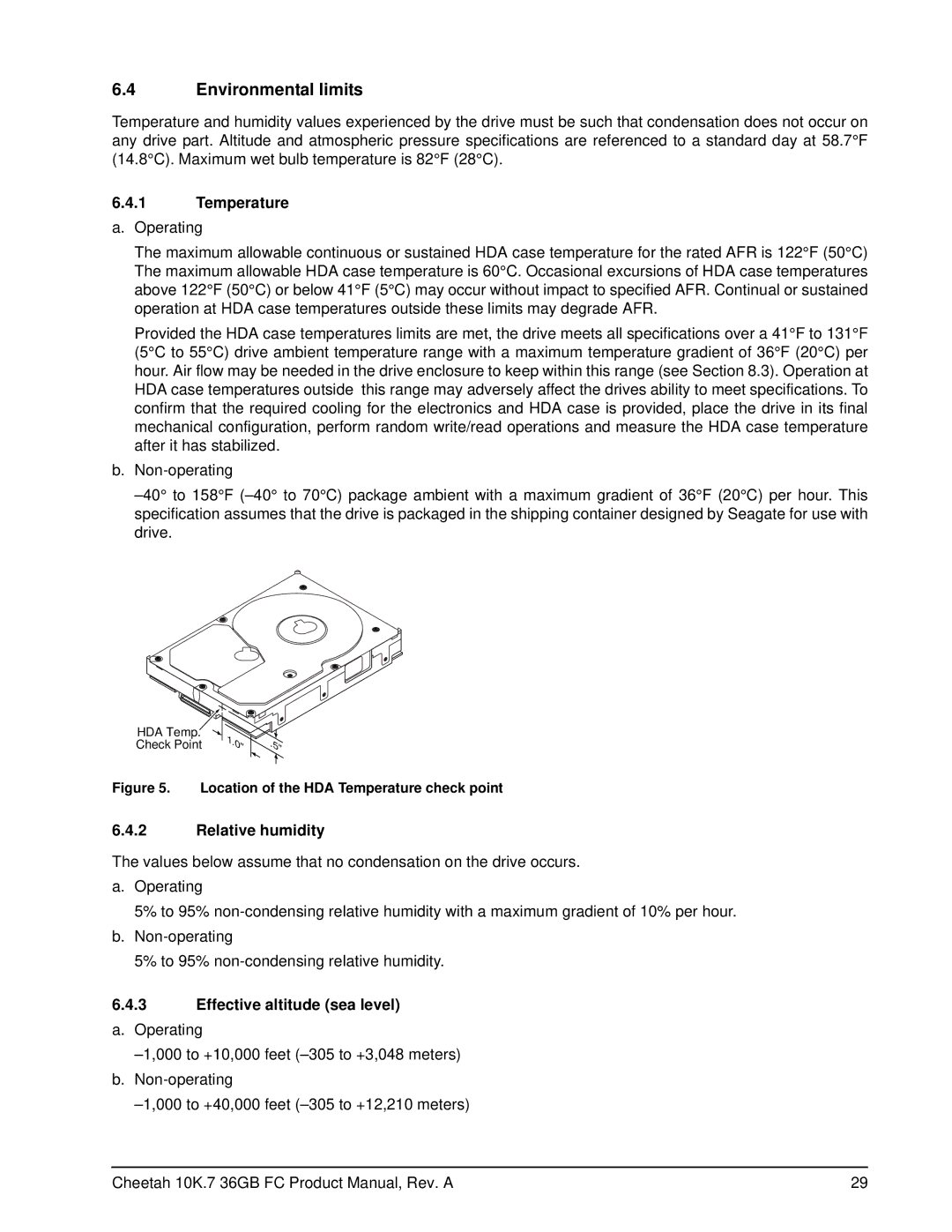 Seagate ST336807FC manual Environmental limits, Temperature, Relative humidity, Effective altitude sea level 