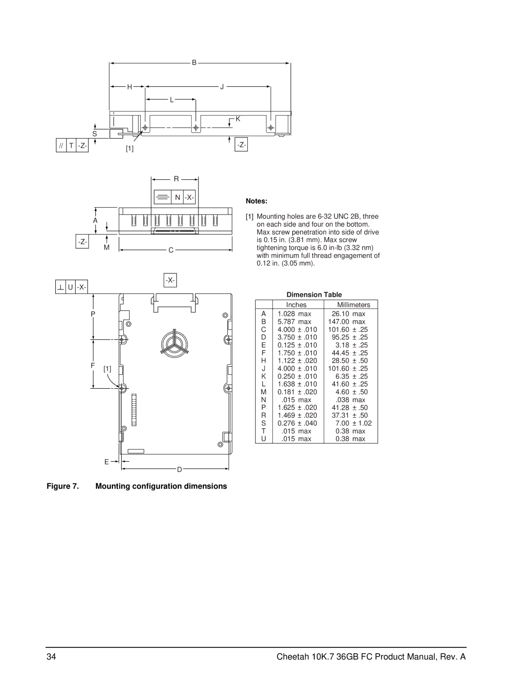 Seagate ST336807FC manual Mounting configuration dimensions 