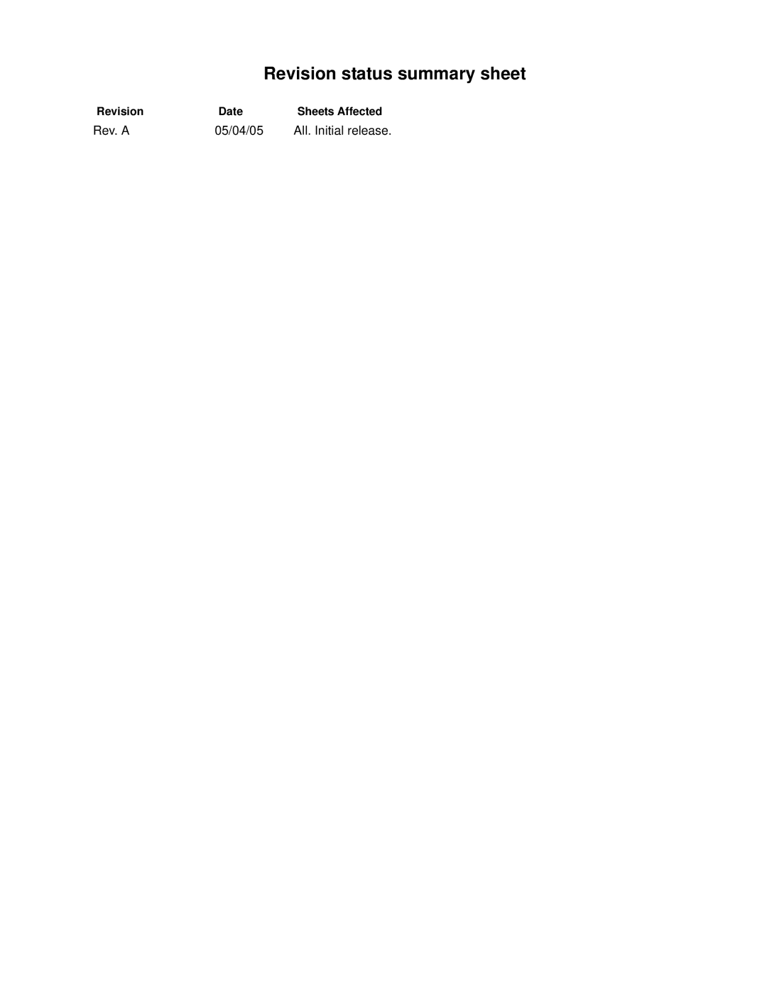 Seagate ST336807FC Revision status summary sheet, Rev. a 05/04/05 All. Initial release, Revision Date Sheets Affected 