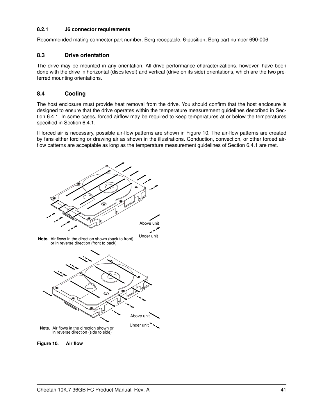 Seagate ST336807FC manual Drive orientation, Cooling, 1 J6 connector requirements 
