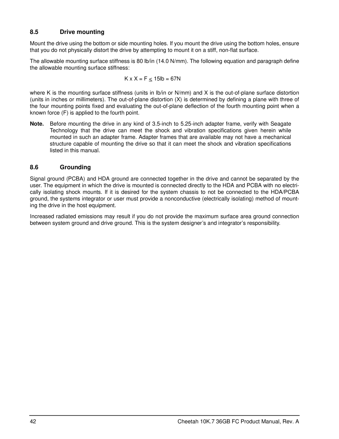 Seagate ST336807FC manual Drive mounting, Grounding 