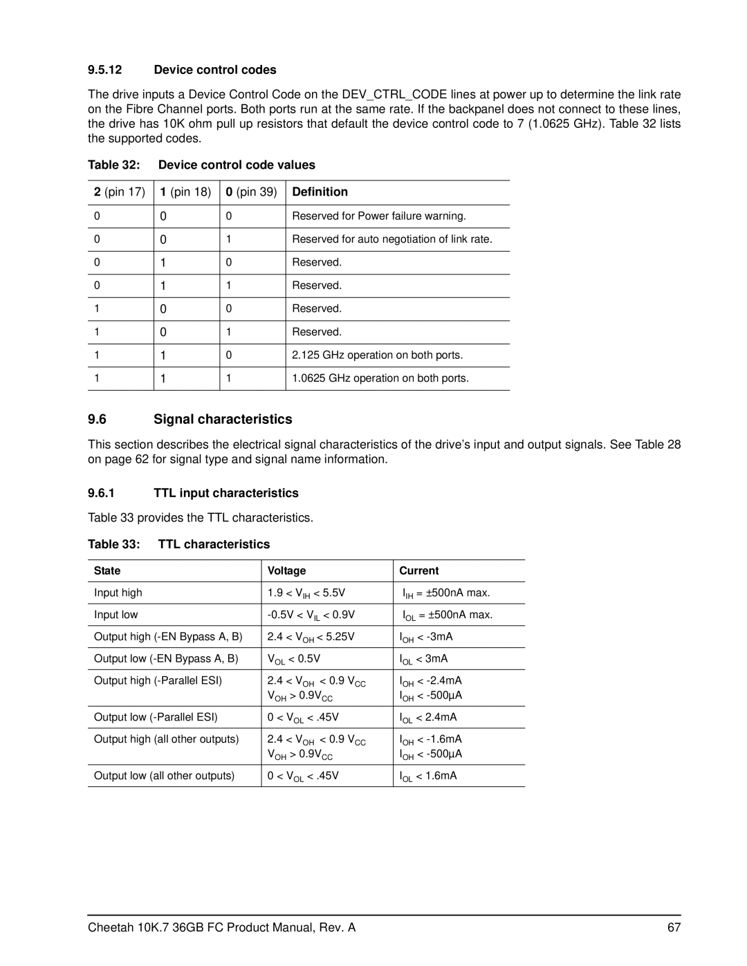 Seagate ST336807FC manual Signal characteristics 